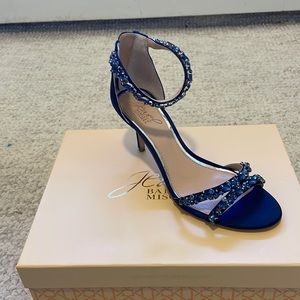 Navy Satin Jewel Badgley Mischka Caroline Heels Size 7 1/2